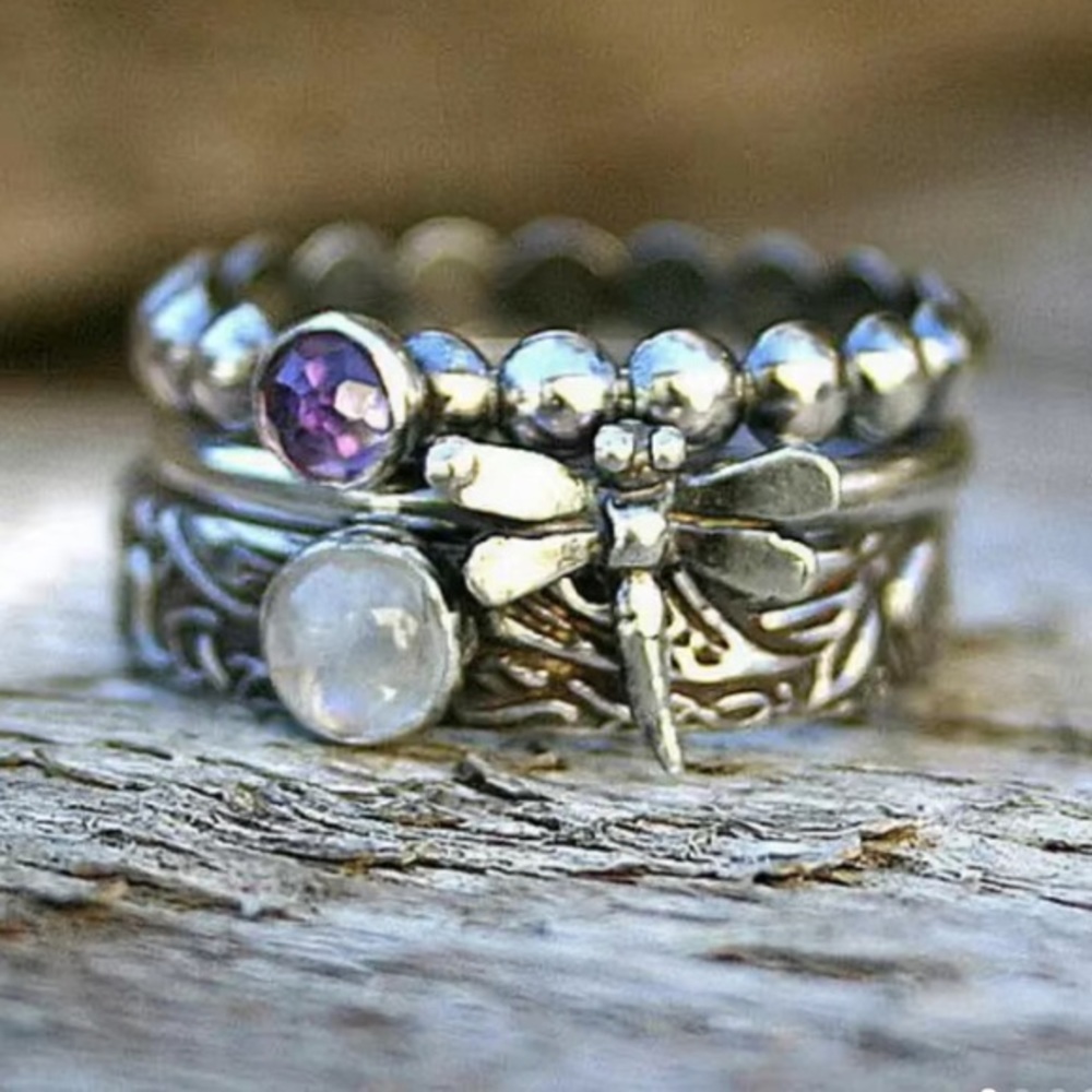 Vintage Style Dragonfly Three‎ Piece Stacking Ring